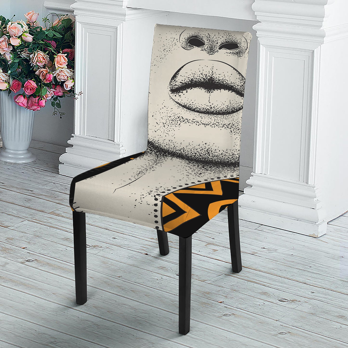 African Woman Print Dining Chair Slipcover