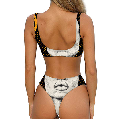 African Woman Print Front Bow Tie Bikini