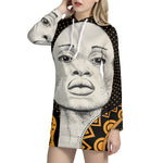 African Woman Print Pullover Hoodie Dress