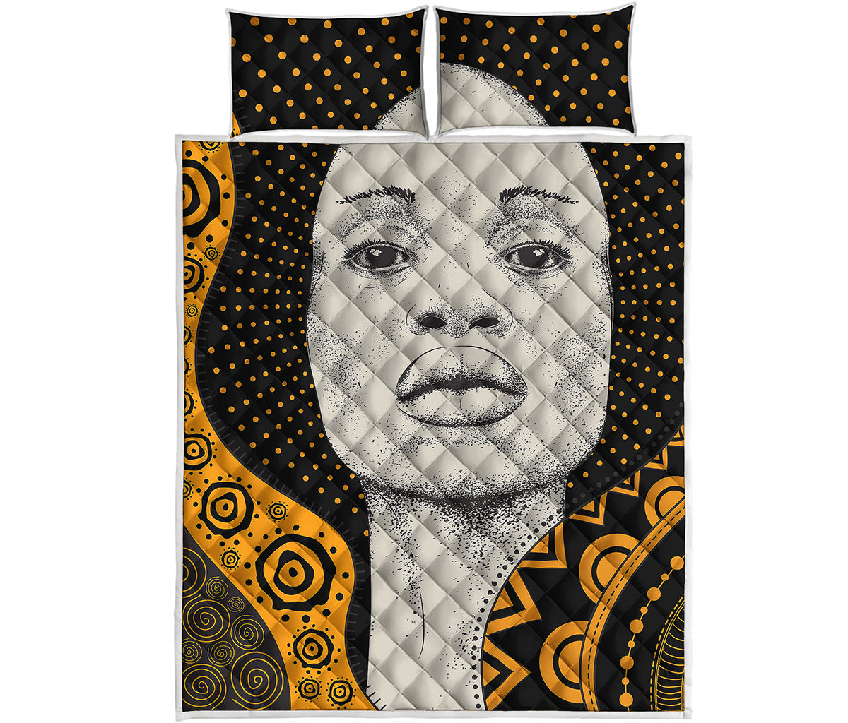 African Woman Print Quilt Bed Set