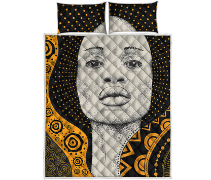 African Woman Print Quilt Bed Set