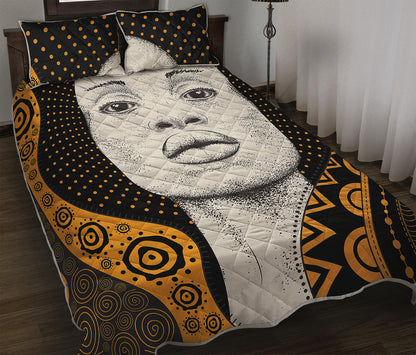 African Woman Print Quilt Bed Set
