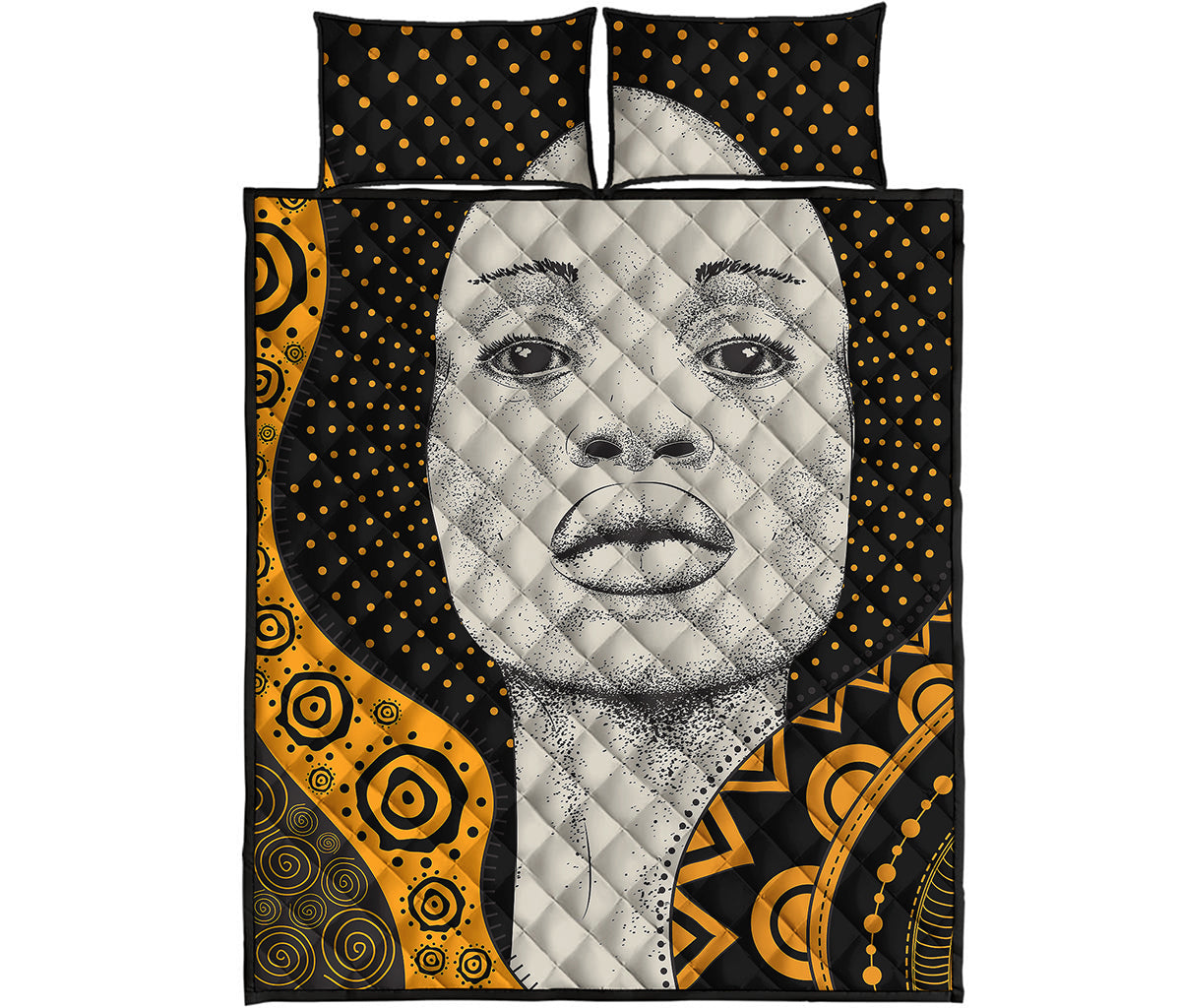 African Woman Print Quilt Bed Set