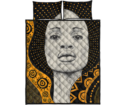 African Woman Print Quilt Bed Set