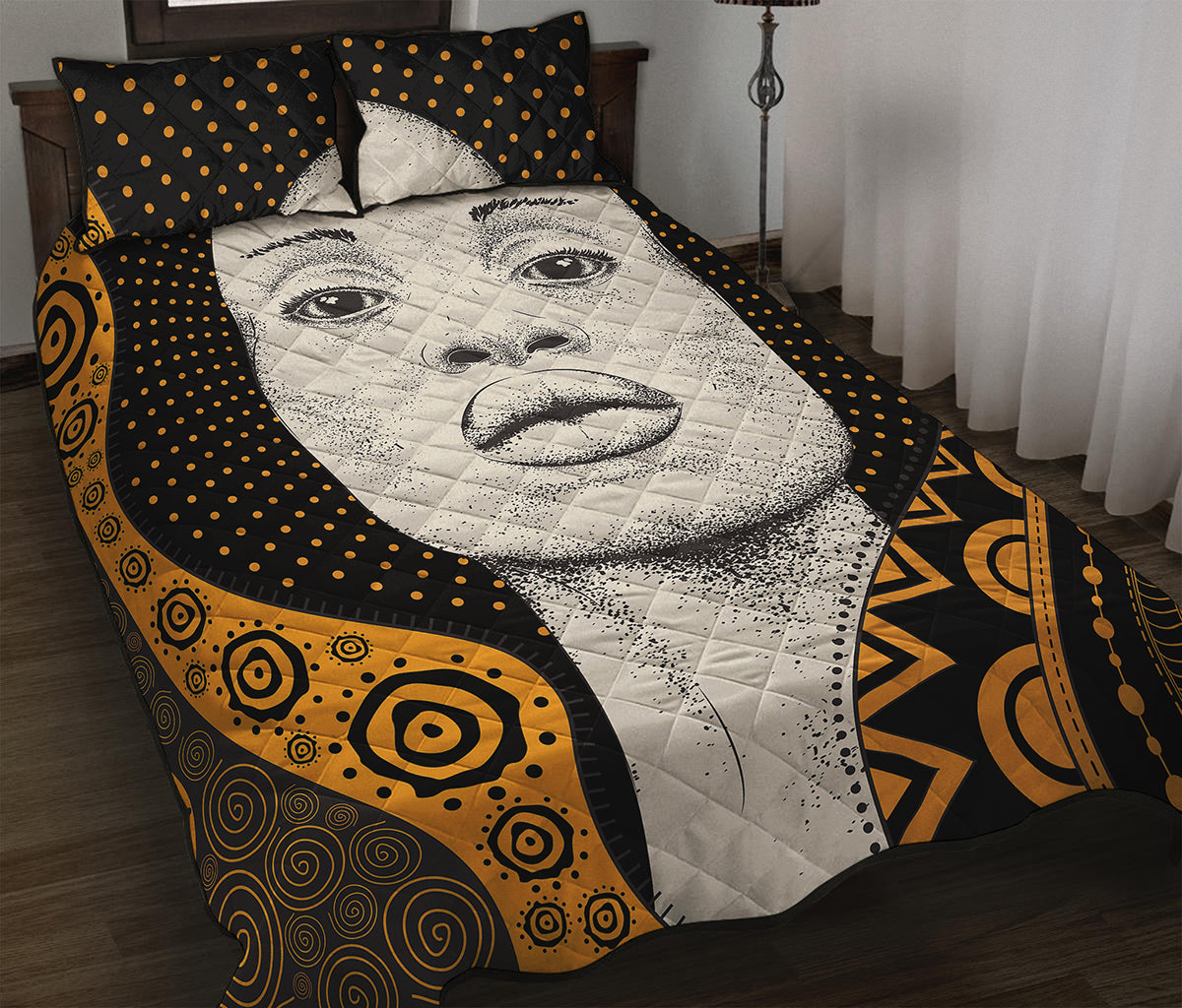 African Woman Print Quilt Bed Set