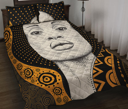 African Woman Print Quilt Bed Set