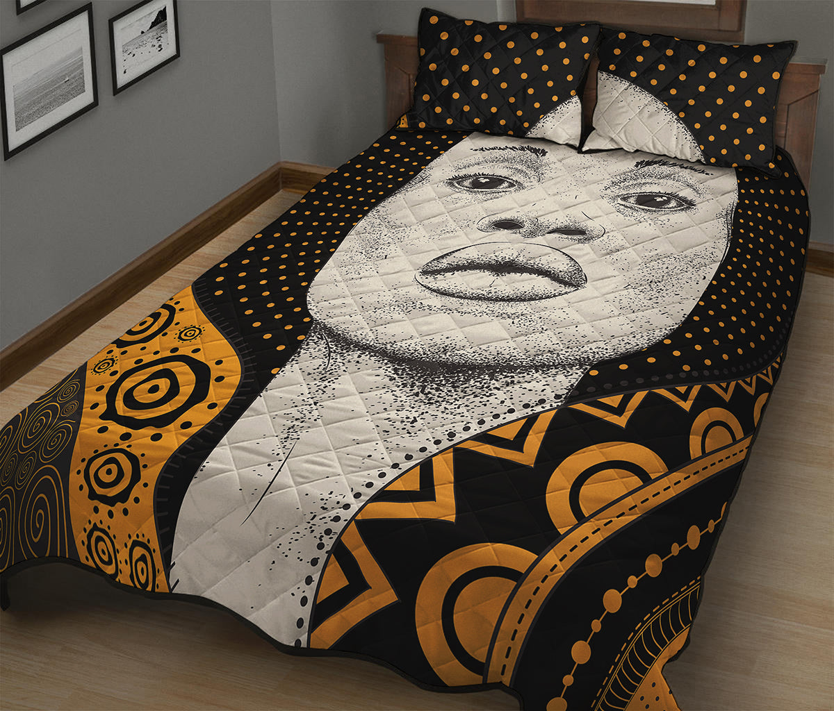 African Woman Print Quilt Bed Set