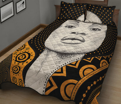 African Woman Print Quilt Bed Set