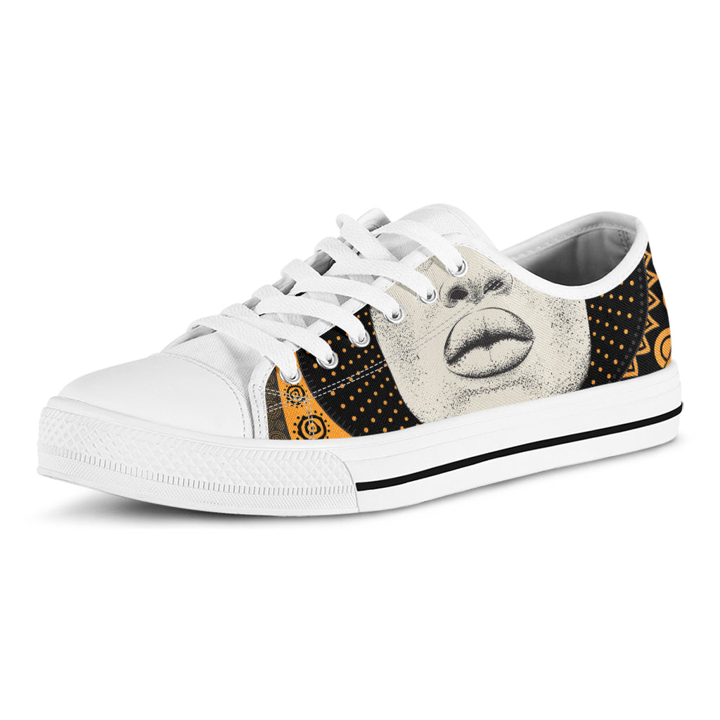 African Woman Print White Low Top Shoes