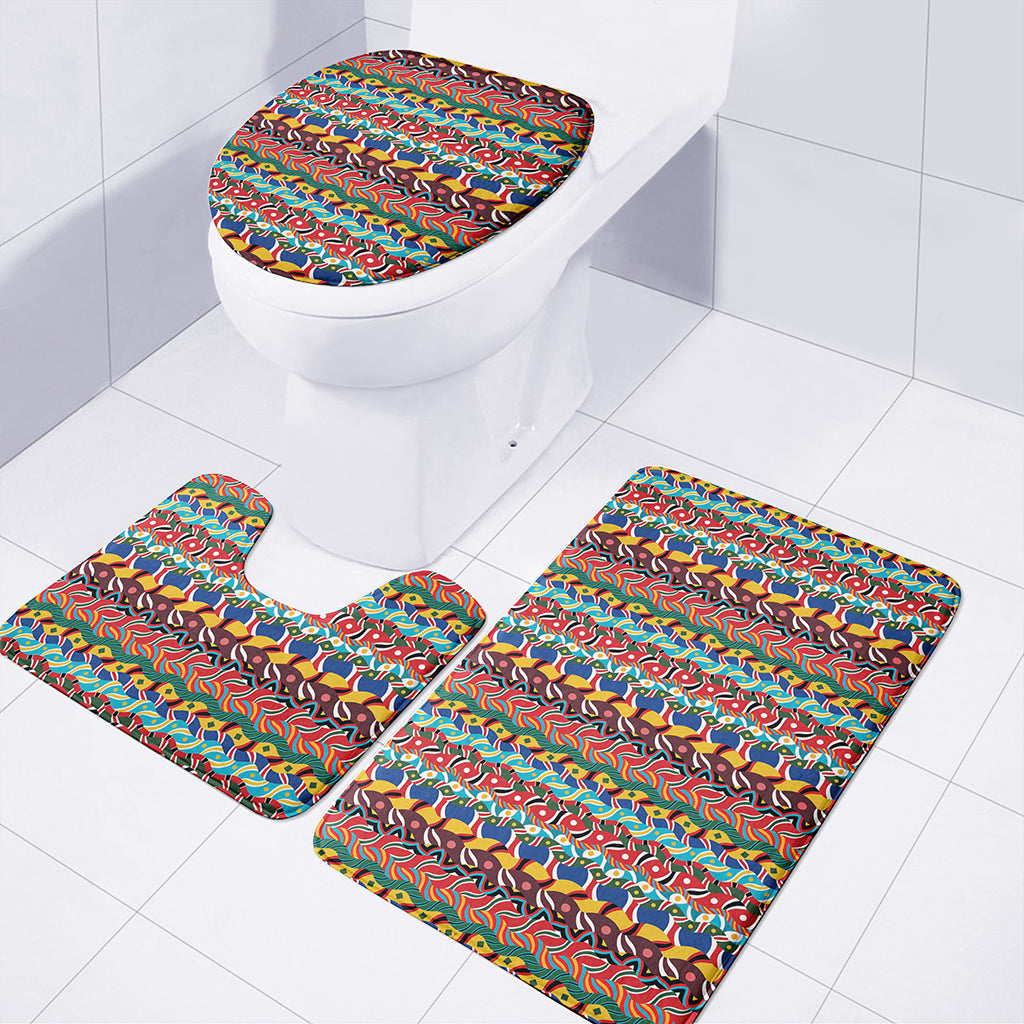 Afro African Ethnic Pattern Print 3 Piece Bath Mat Set