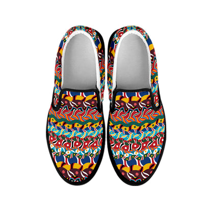 Afro African Ethnic Pattern Print Black Slip On Shoes