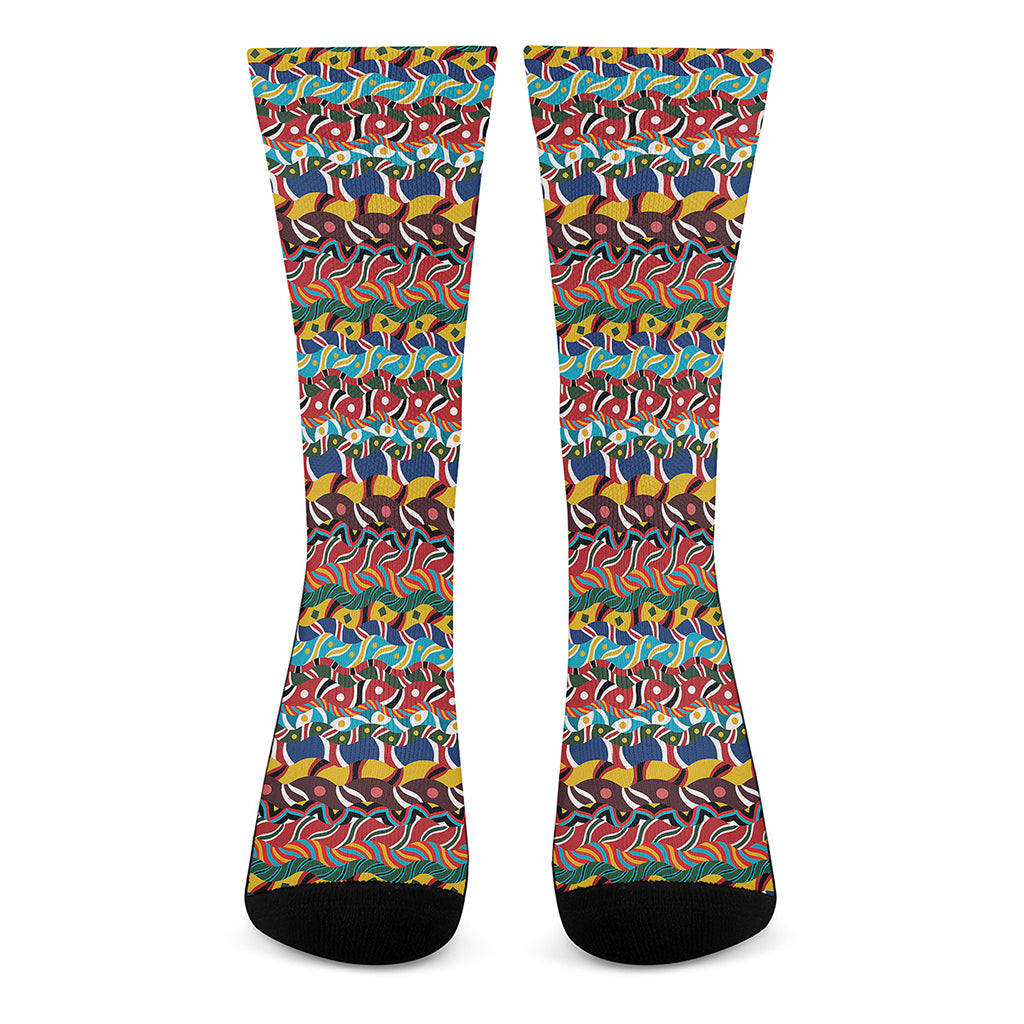 Afro African Ethnic Pattern Print Crew Socks