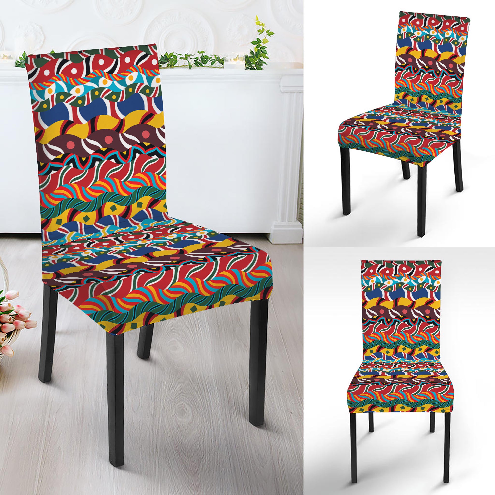 Afro African Ethnic Pattern Print Dining Chair Slipcover