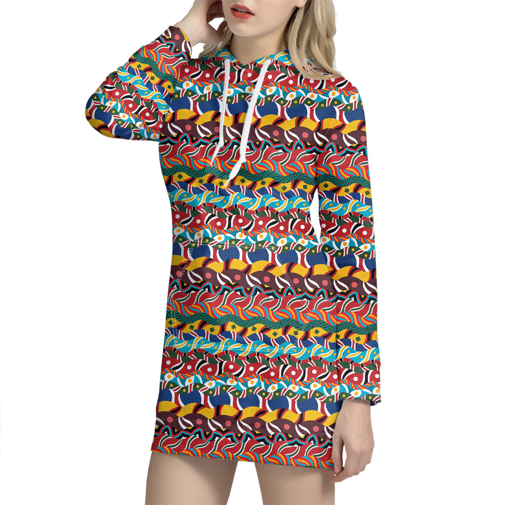 Afro African Ethnic Pattern Print Hoodie Dress