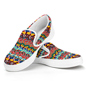 Afro African Ethnic Pattern Print White Slip On Shoes