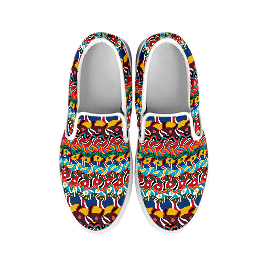 Afro African Ethnic Pattern Print White Slip On Shoes