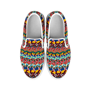 Afro African Ethnic Pattern Print White Slip On Shoes