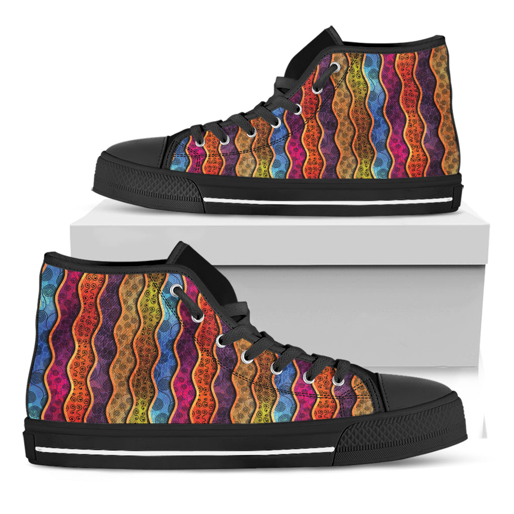 Afro Ethnic Inspired Print Black High Top Shoes