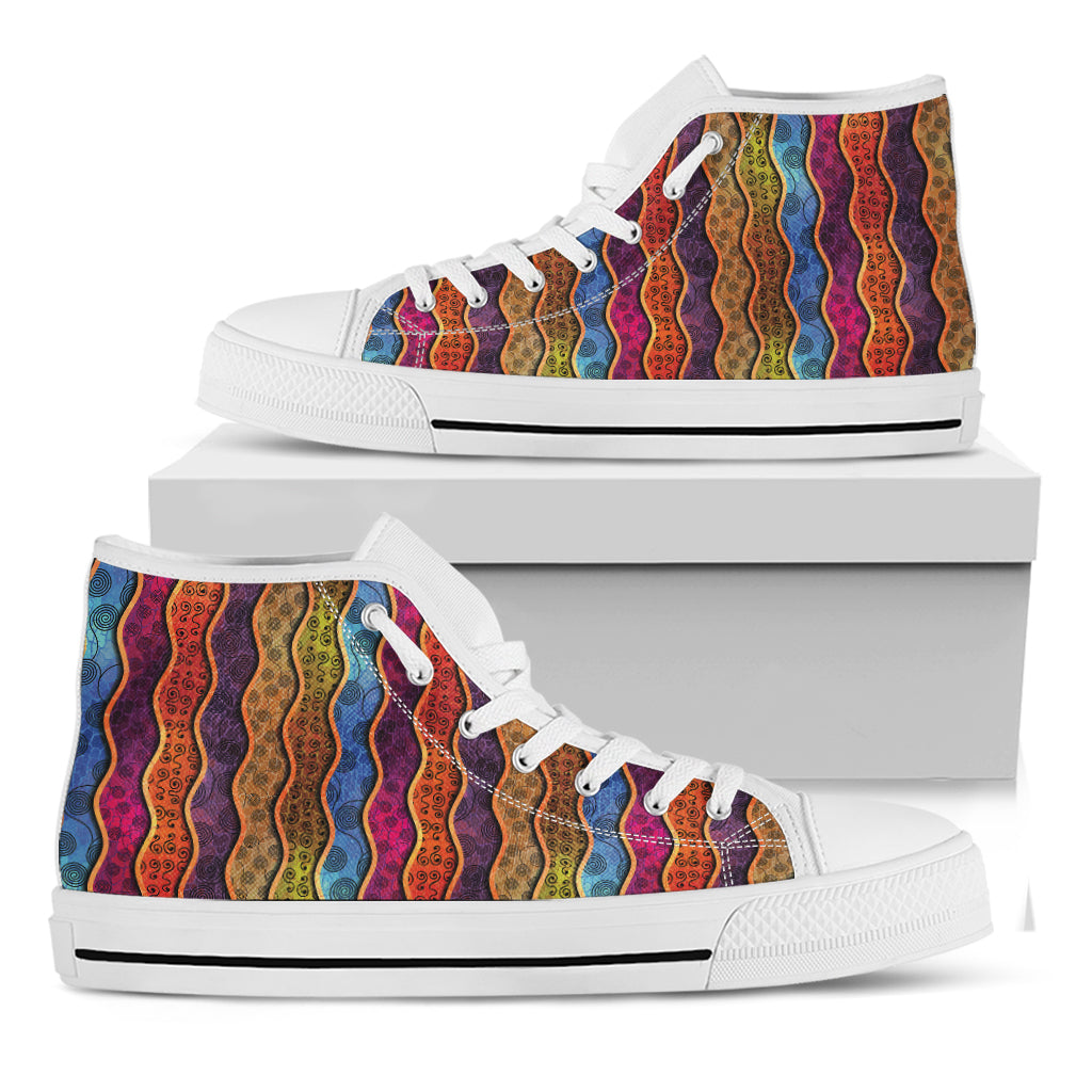 Afro Ethnic Inspired Print White High Top Shoes