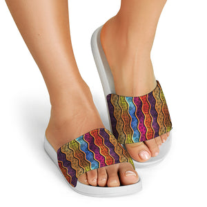 Afro Ethnic Inspired Print White Slide Sandals