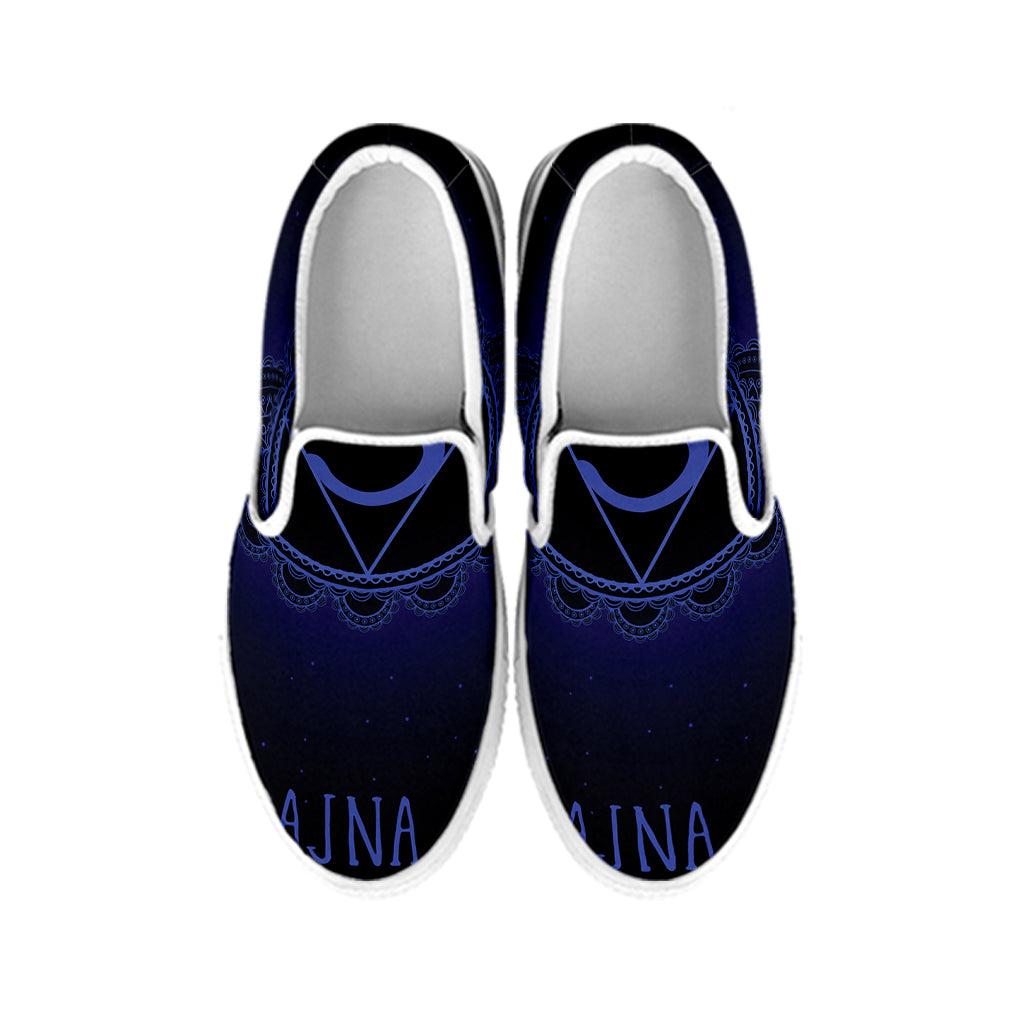 Ajna Chakra Symbol Print White Slip On Shoes