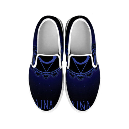 Ajna Chakra Symbol Print White Slip On Shoes