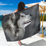 Alaskan Malamute Painting Print Beach Sarong Wrap