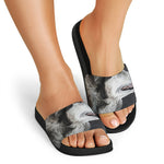 Alaskan Malamute Painting Print Black Slide Sandals