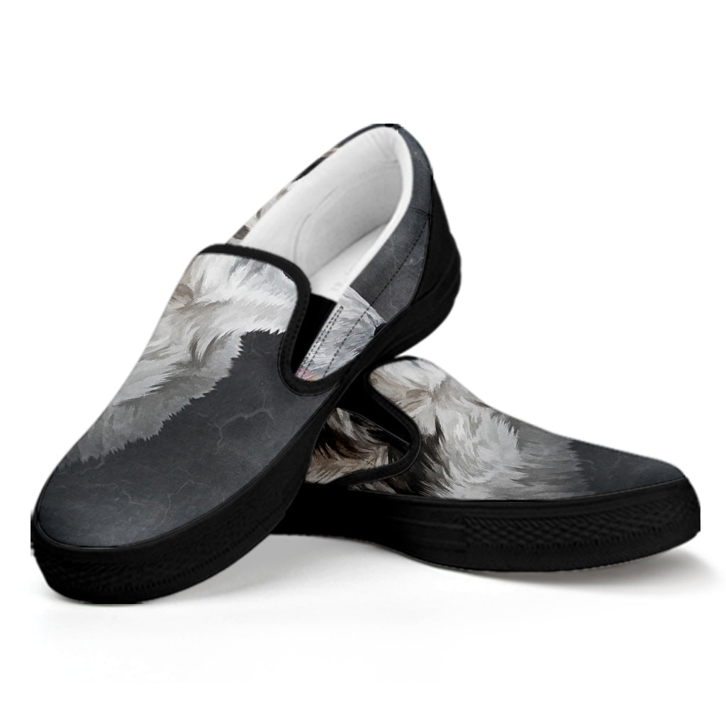 Alaskan Malamute Painting Print Black Slip On Shoes