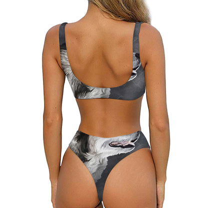 Alaskan Malamute Painting Print Front Bow Tie Bikini