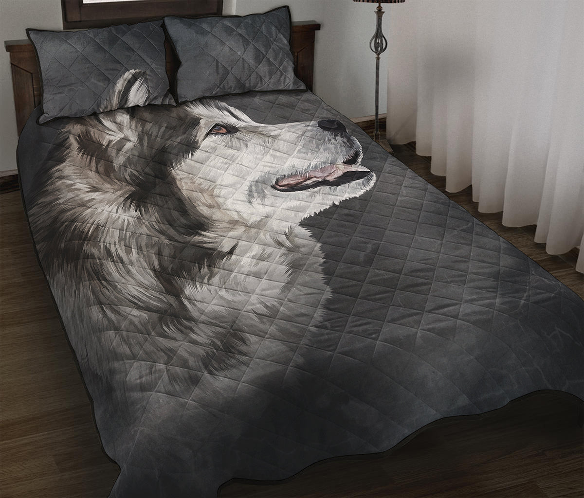 Alaskan Malamute Painting Print Quilt Bed Set