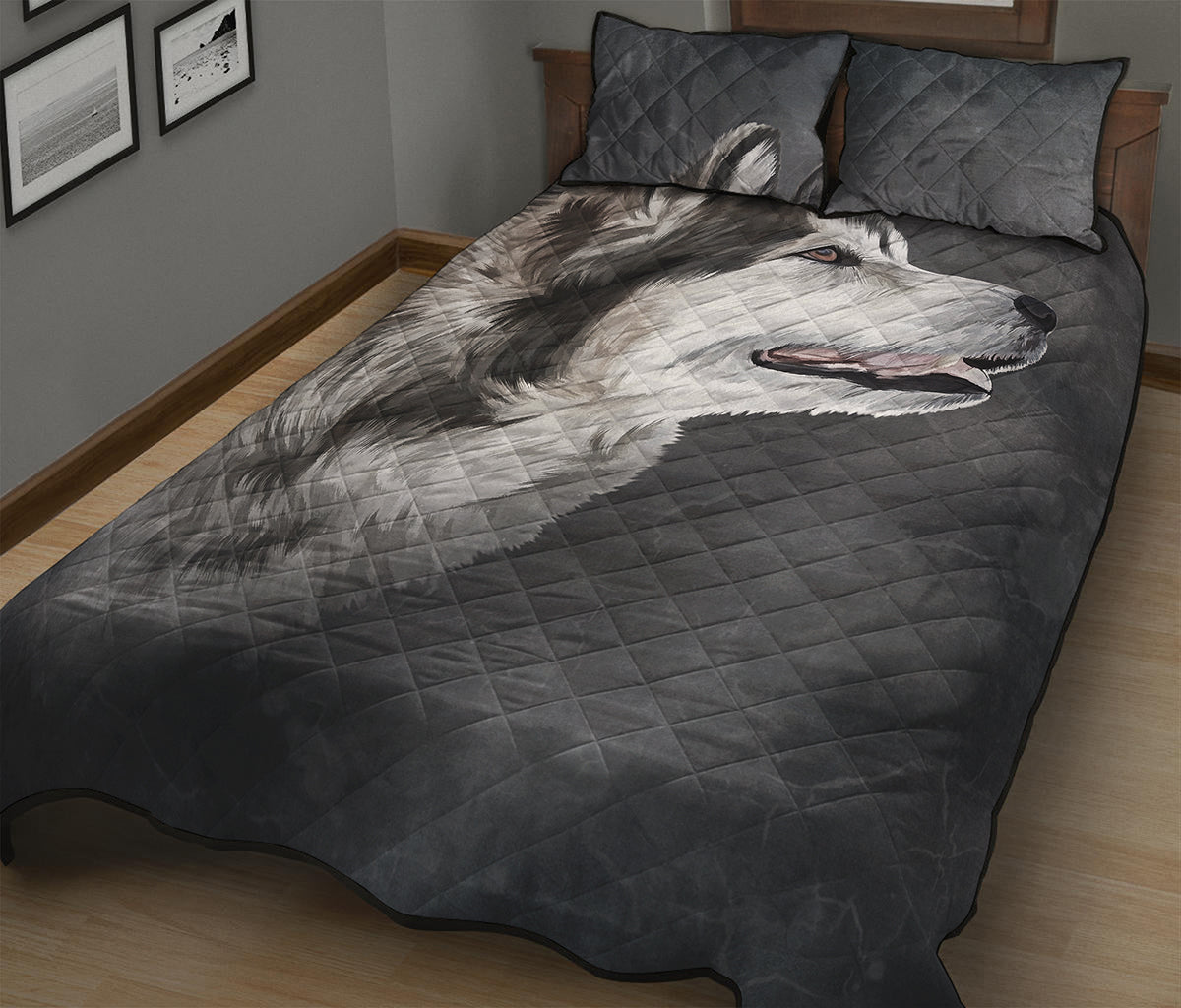 Alaskan Malamute Painting Print Quilt Bed Set