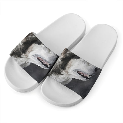 Alaskan Malamute Painting Print White Slide Sandals