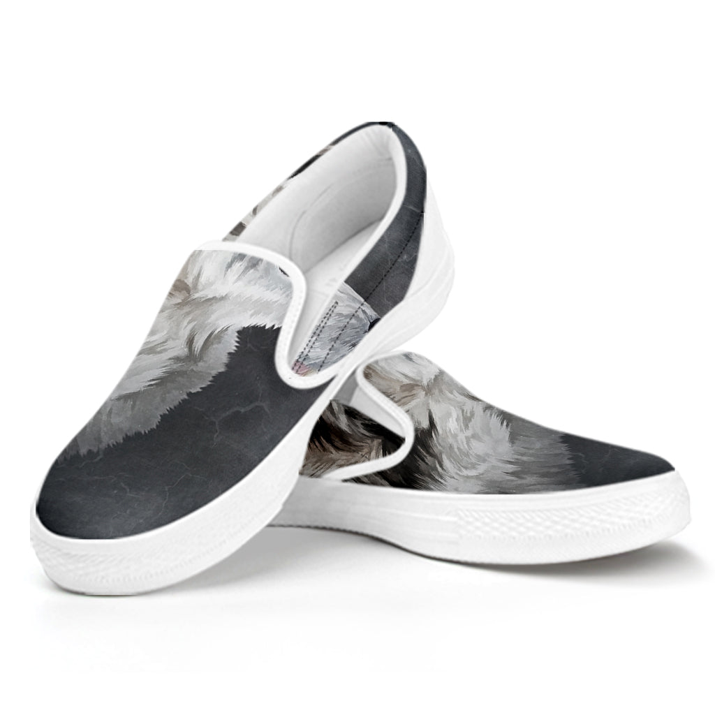 Alaskan Malamute Painting Print White Slip On Shoes