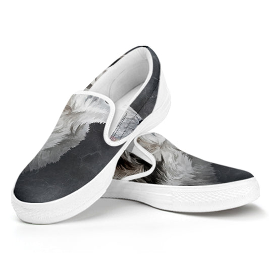 Alaskan Malamute Painting Print White Slip On Shoes