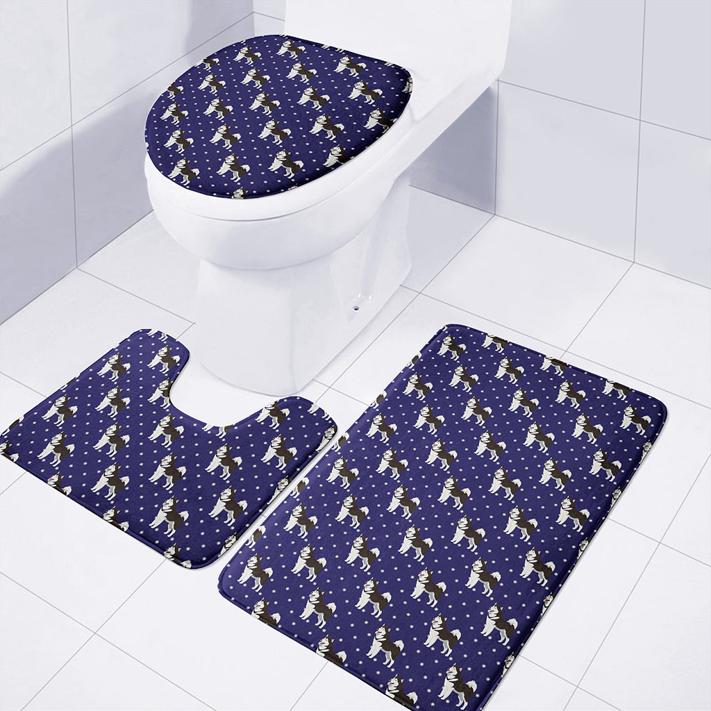 Alaskan Malamute Pattern Print 3 Piece Bath Mat Set