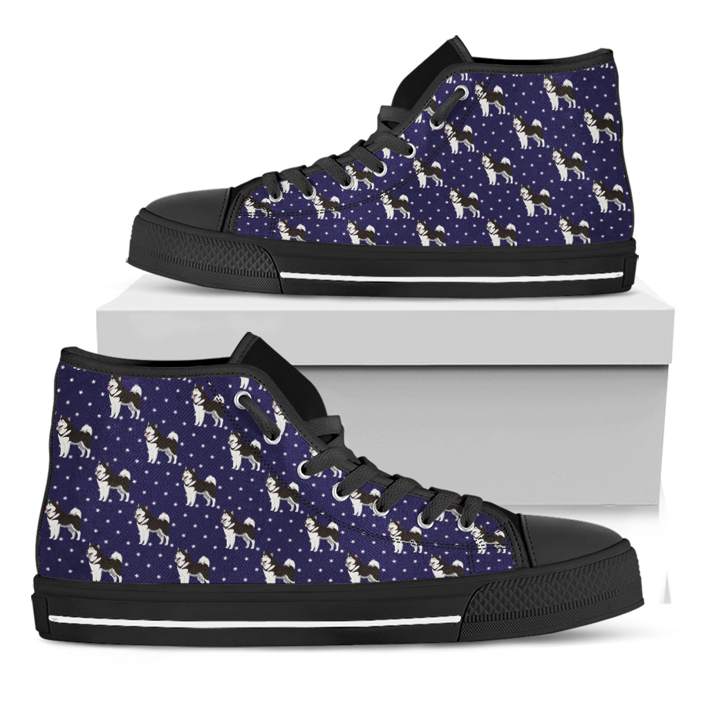 Alaskan Malamute Pattern Print Black High Top Shoes