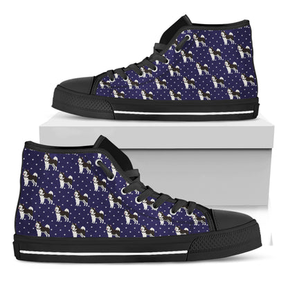 Alaskan Malamute Pattern Print Black High Top Shoes