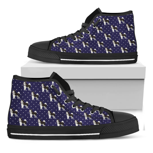 Alaskan Malamute Pattern Print Black High Top Shoes