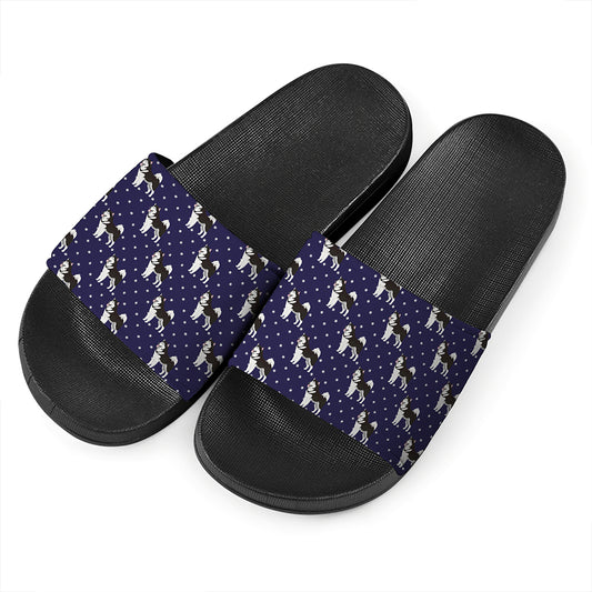 Alaskan Malamute Pattern Print Black Slide Sandals