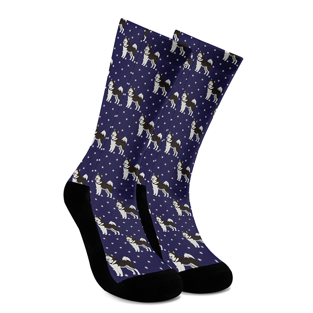 Alaskan Malamute Pattern Print Crew Socks