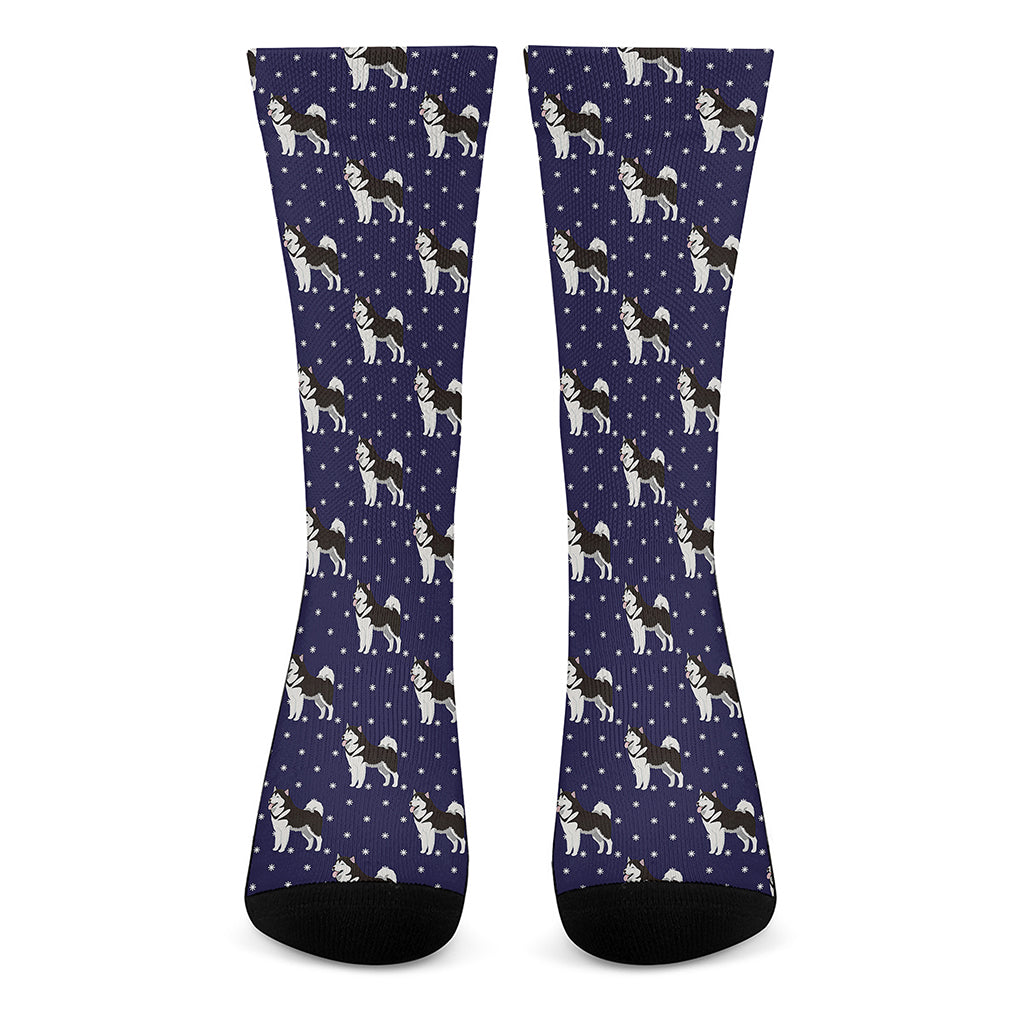 Alaskan Malamute Pattern Print Crew Socks