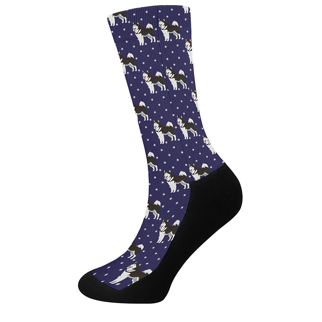 Alaskan Malamute Pattern Print Crew Socks