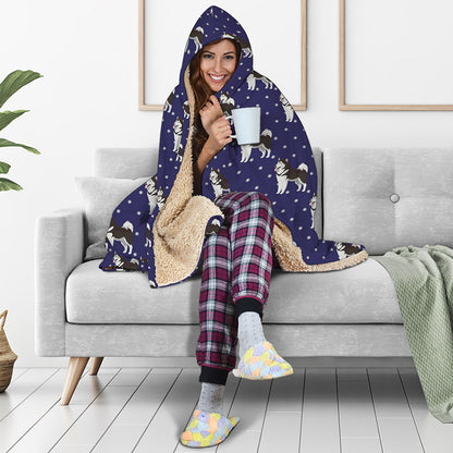 Alaskan Malamute Pattern Print Hooded Blanket