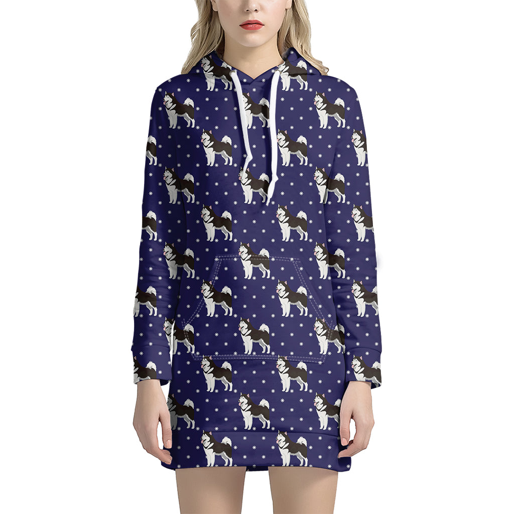Alaskan Malamute Pattern Print Hoodie Dress