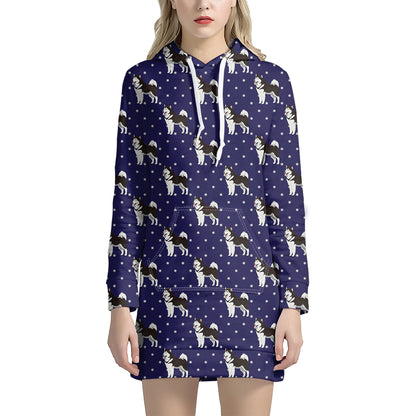 Alaskan Malamute Pattern Print Hoodie Dress