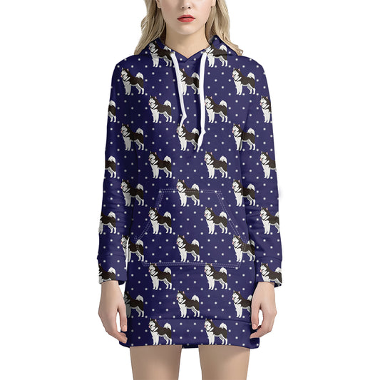 Alaskan Malamute Pattern Print Hoodie Dress