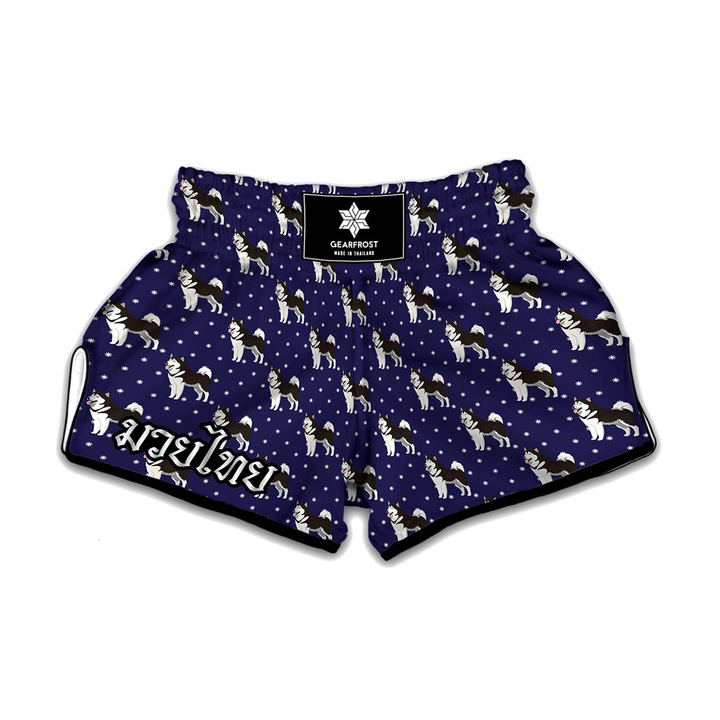 Alaskan Malamute Pattern Print Muay Thai Boxing Shorts