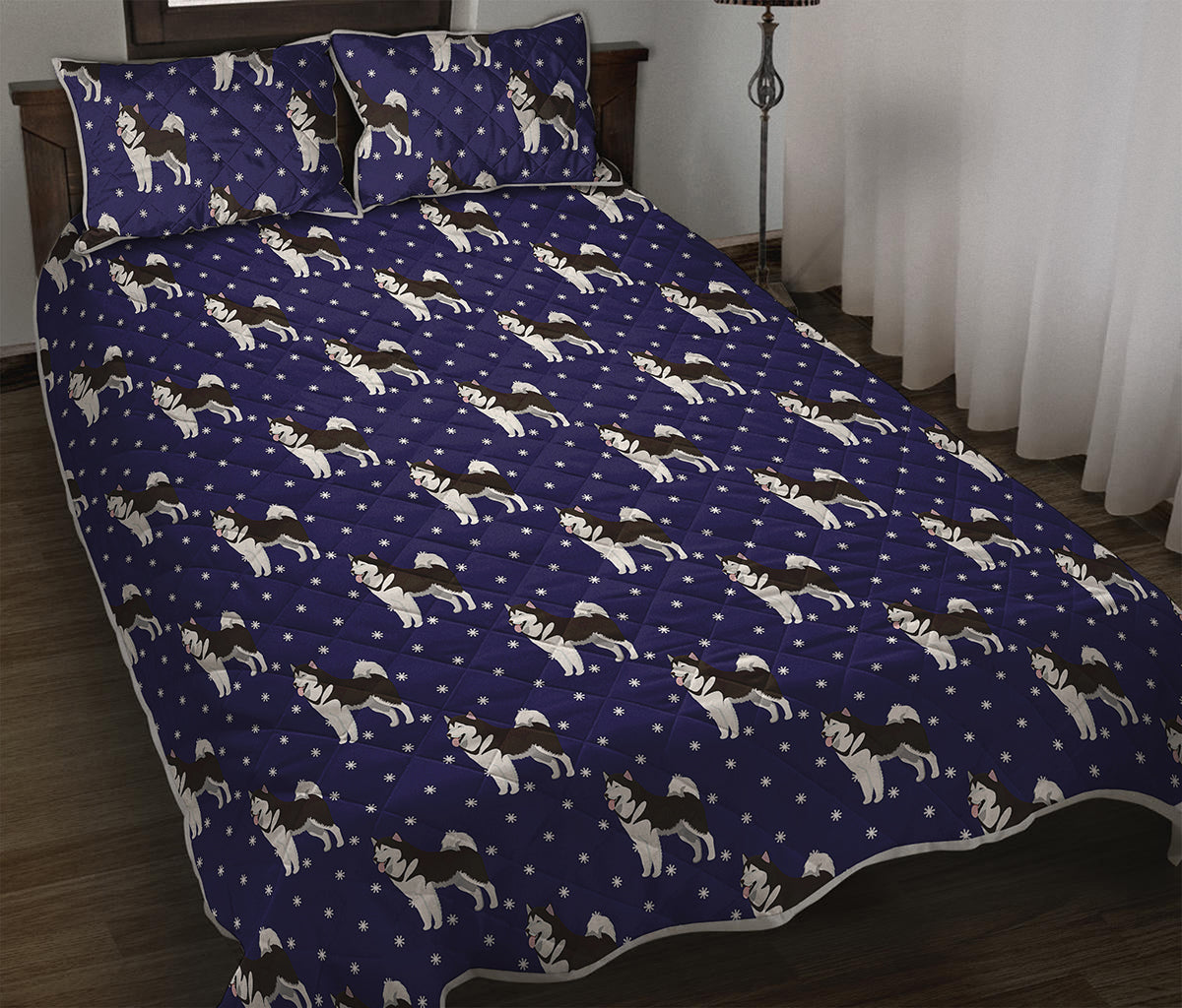 Alaskan Malamute Pattern Print Quilt Bed Set