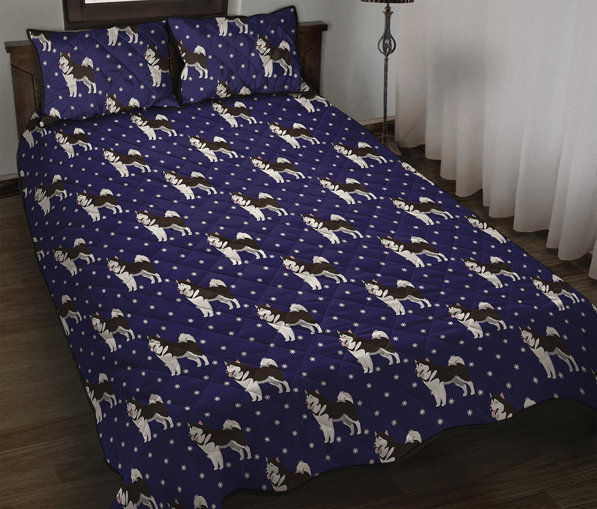 Alaskan Malamute Pattern Print Quilt Bed Set